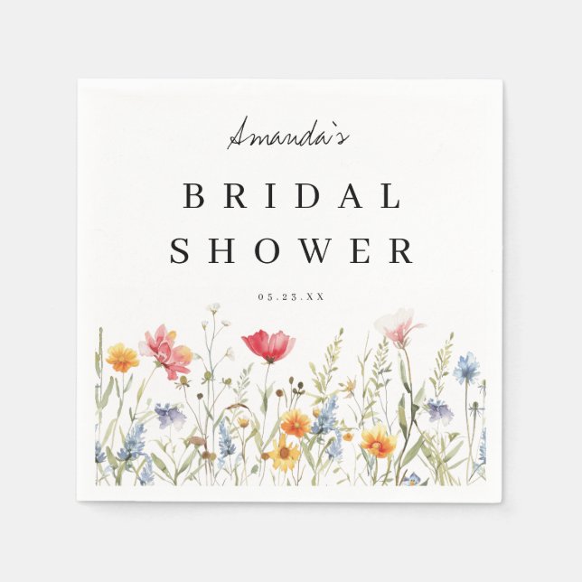 Watercolor Wildflower Bridal Shower Napkins (Front)