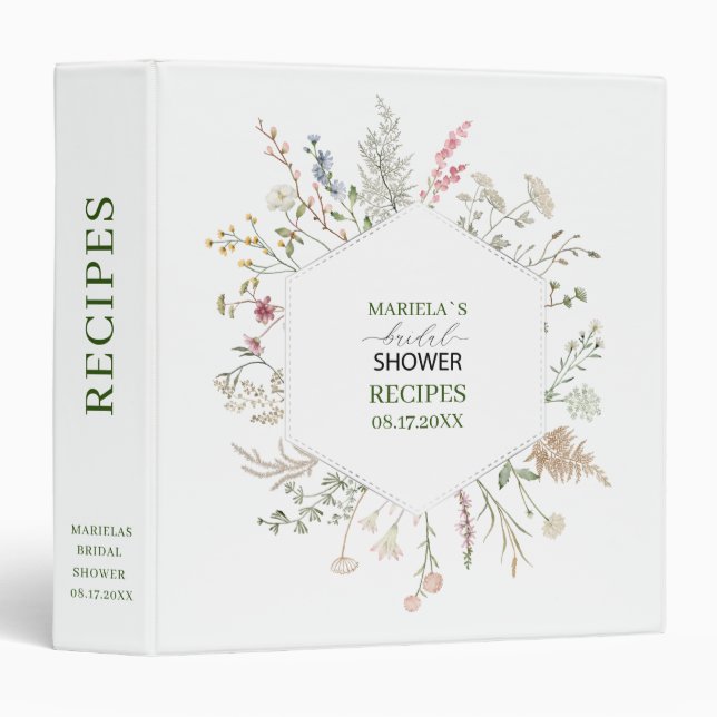 Watercolor wildflower Bridal shower Personalized R Binder (Front/Spine)