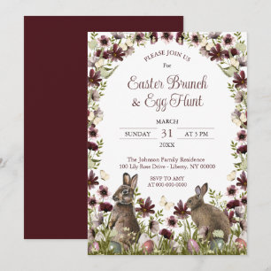 Watercolor Wildflower Bunnies Easter Sunday Brunch Invitation