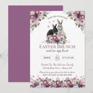 Watercolor Wildflower Bunnies Easter Sunday Brunch Invitation