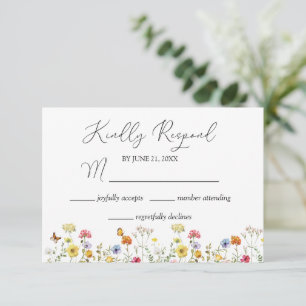 Watercolor Wildflower & Butterflies Botanical RSVP Card