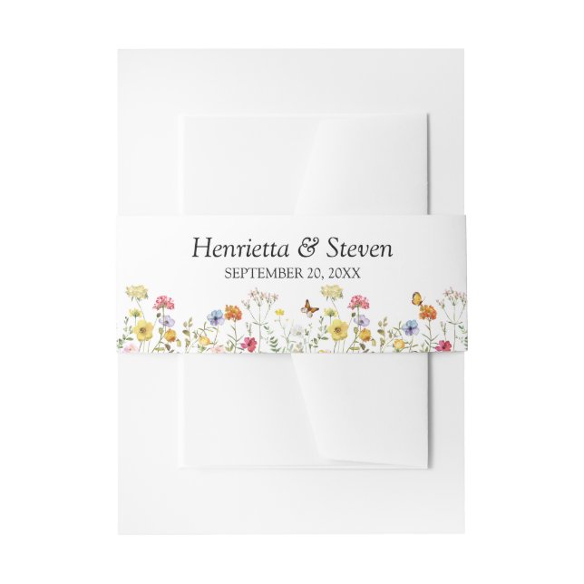 Watercolor Wildflower Butterfly Botanical Wedding Invitation Belly Band (Front Example)