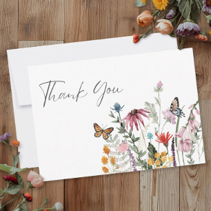 Watercolor Wildflower Butterfly Modern Wedding Thank You Card