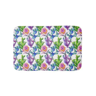 Watercolor Wildflower Cactus Pattern Bath Mat