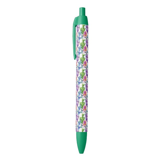 Watercolor Wildflower Cactus Pattern Black Ink Pen (Top (Vertical))