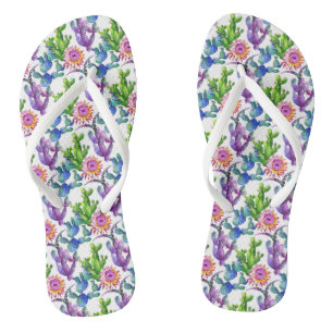 Watercolor Wildflower Cactus Pattern Flip Flops