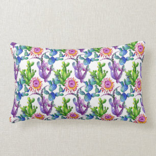 Watercolor Wildflower Cactus Pattern Lumbar Pillow