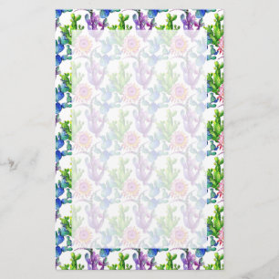 Watercolor Wildflower Cactus Pattern Stationery