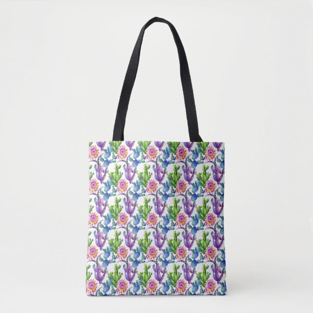 Watercolor Wildflower Cactus Pattern Tote Bag (Front)