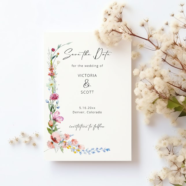 Watercolor Wildflower Calligraphy Save the Date Magnetic Invitation (Creator Uploaded)