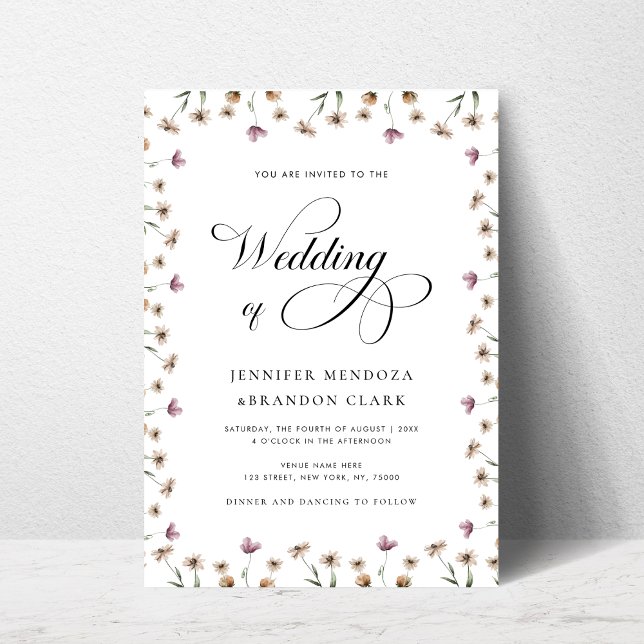 Watercolor Wildflower Classic Calligraphy Wedding Invitation (Creator Uploaded)