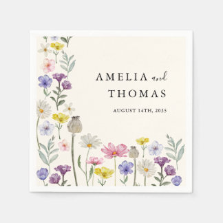 Watercolor Wildflower Colourful Floral Wedding Napkin