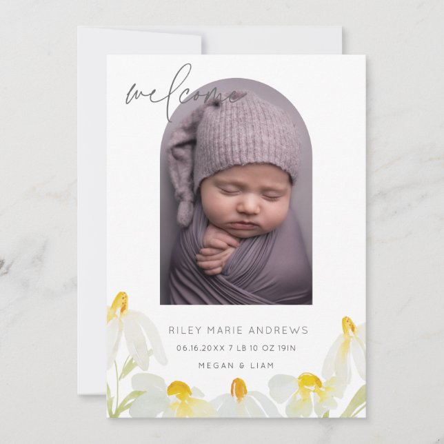 Watercolor wildflower daisy Baby Announcement (Front)