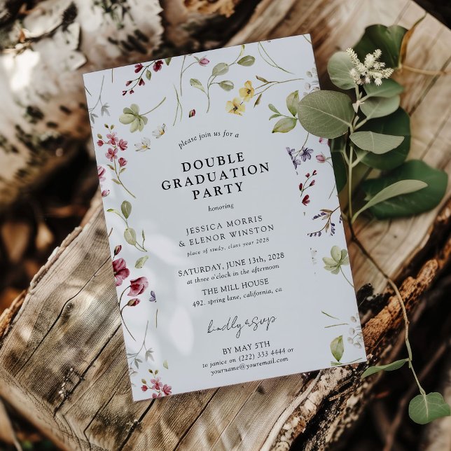 Watercolor Wildflower Double Graduation Party Invitation (Creator Uploaded)