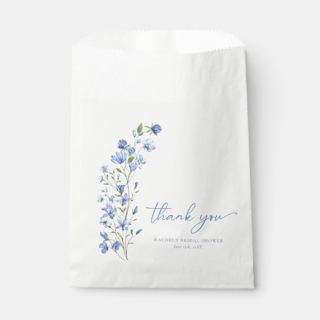 Watercolor Wildflower Dusty Blue Bridal Shower Favour Bag (Front)