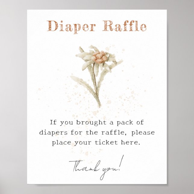 Watercolor Wildflower Edelweiss Diaper Raffle Poster (Front)