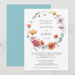 Watercolor Wildflower Engagement Party Invitation