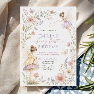Watercolor Wildflower Fairy First 1st Birthday Invitation