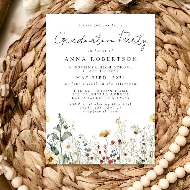Watercolor Wildflower Field Graduation Party Invit Invitation (Creator Uploaded)