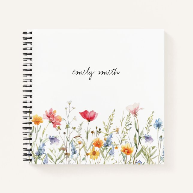 Watercolor Wildflower Field Personalized Notebook (Front)