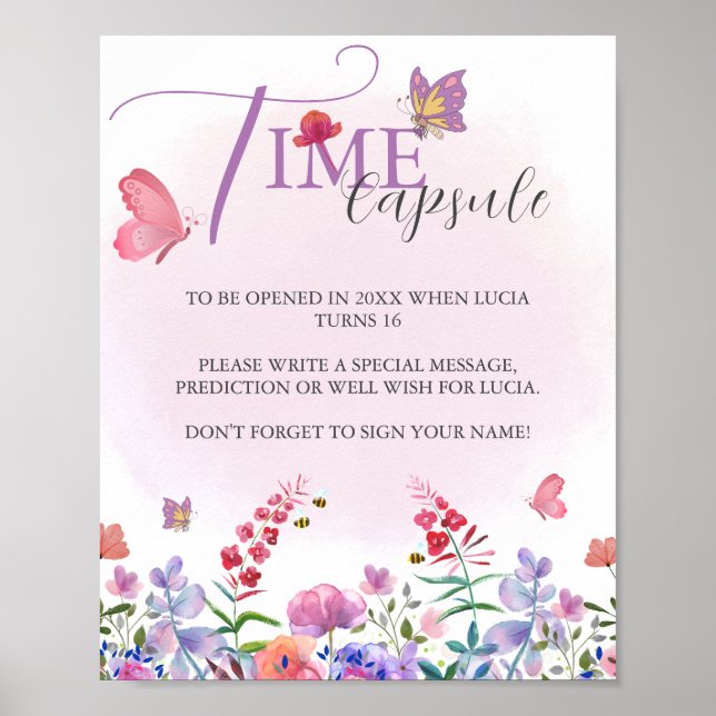 Watercolor Wildflower First Birthday Time Capsule Poster (Front)