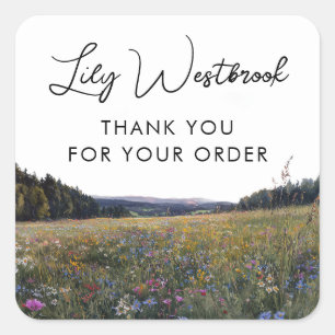 Watercolor Wildflower Floral Business Thank You Square Sticker