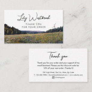 Watercolor Wildflower Floral Elegant Thank You Business Card