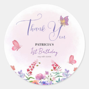 Watercolor Wildflower Floral First Birthday Classic Round Sticker