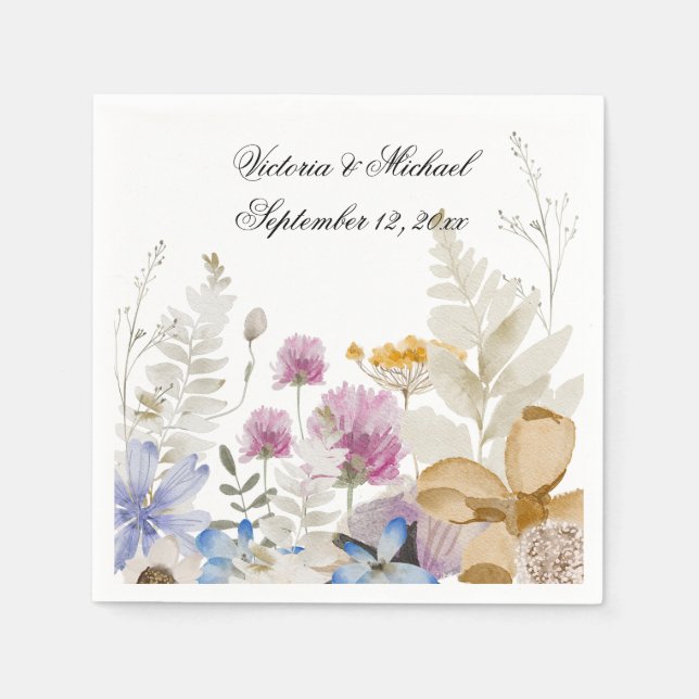 Watercolor Wildflower Floral Napkins (Front)