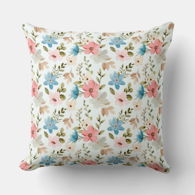 Watercolor Wildflower Floral Pattern Throw Pillow (Front)