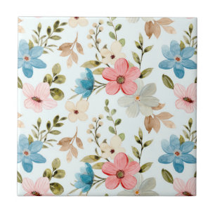 Watercolor Wildflower Floral Pattern Tile