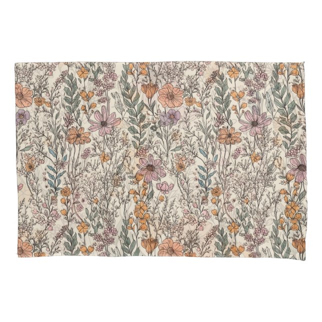 Watercolor Wildflower Floral Pillowcase (Front)