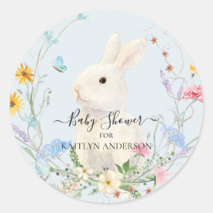 Watercolor Wildflower Floral Rabbit Bee Butterfly Classic Round Sticker