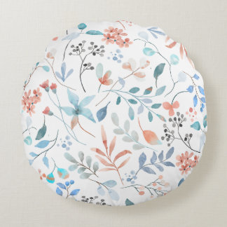  Watercolor Wildflower Floral Round Pillow