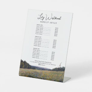 Watercolor Wildflower Floral Script Price List Pedestal Sign