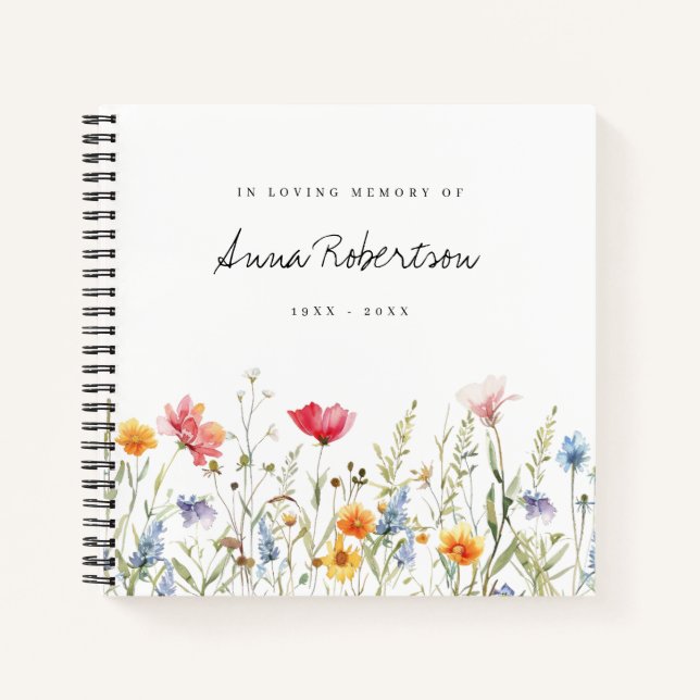 Watercolor Wildflower Funeral Guest Book (Front)