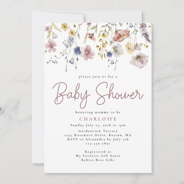 Watercolor Wildflower Garden Baby Shower  Invitation (Front)
