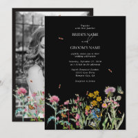 Watercolor Wildflower Garden Boho Black Wedding
