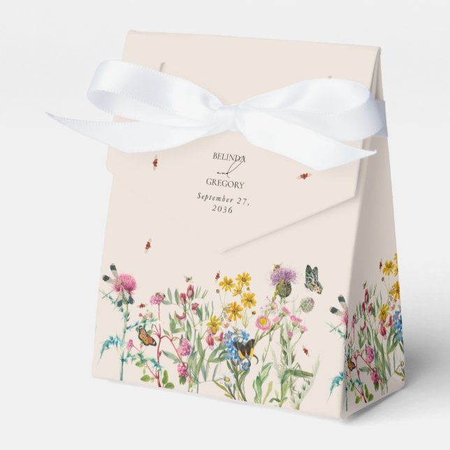 Watercolor Wildflower Garden & Insects Wedding Favor Box (Front Side)