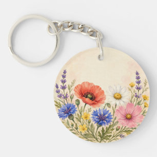 Watercolor Wildflower Garden  Keychain
