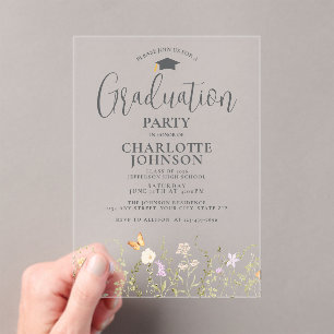 Watercolor Wildflower Garden Party Graduation  Acrylic Invitations