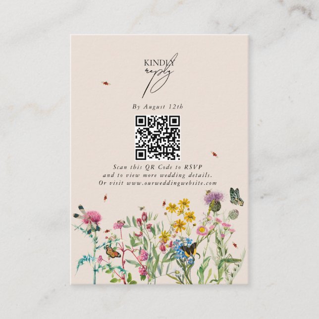 Watercolor Wildflower Garden QR Code Wedding Enclosure Card (Front)