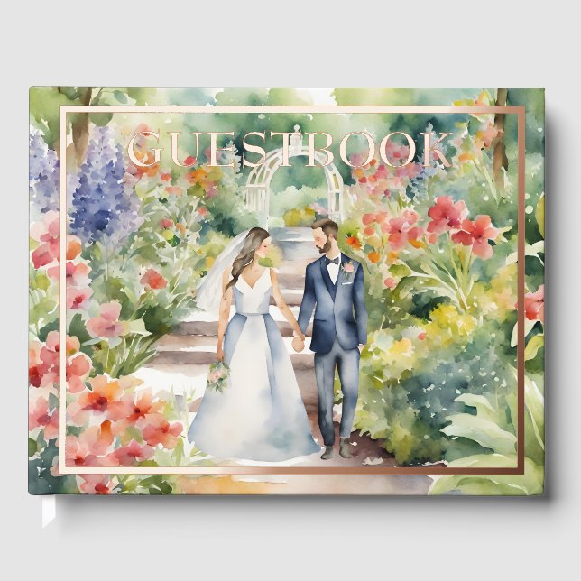 Watercolor Wildflower Garden Spring Wedding  Guest Book (Front)