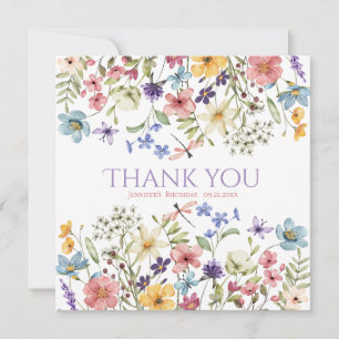 Watercolor Wildflower Girl 1st Birthday Thank You Card