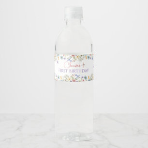 Watercolor Wildflower Girl 1st Birthday Water Bottle Label
