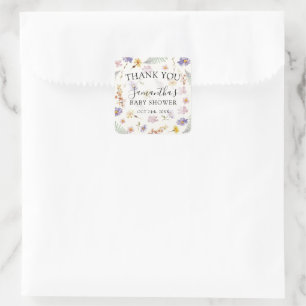 Watercolor Wildflower Girl Floral Baby Shower Square Sticker
