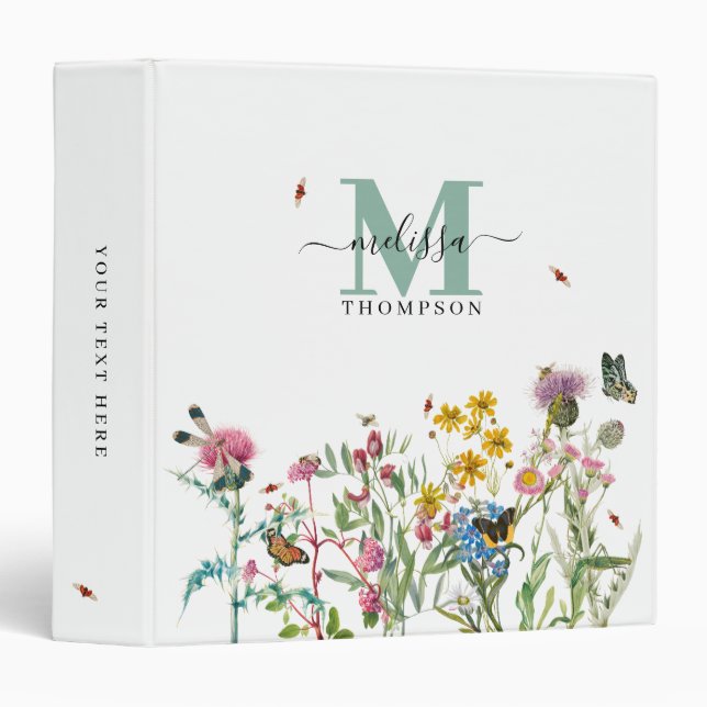 Watercolor Wildflower Insects Floral Spring Garden Binder (Front/Spine)