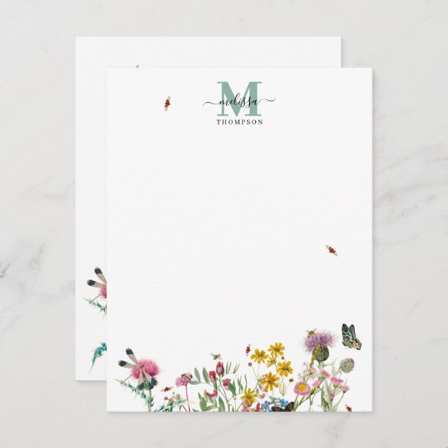 Watercolor Wildflower Insects Floral Spring Garden Card (Front/Back)