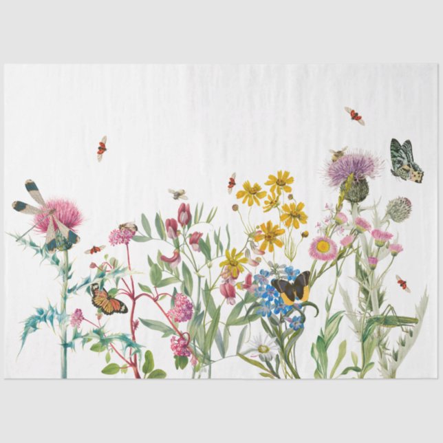 Watercolor Wildflower Insects Floral Spring Garden Tissue Paper (Front)