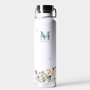 Watercolor Wildflower Insects Floral Spring Garden Water Bottle